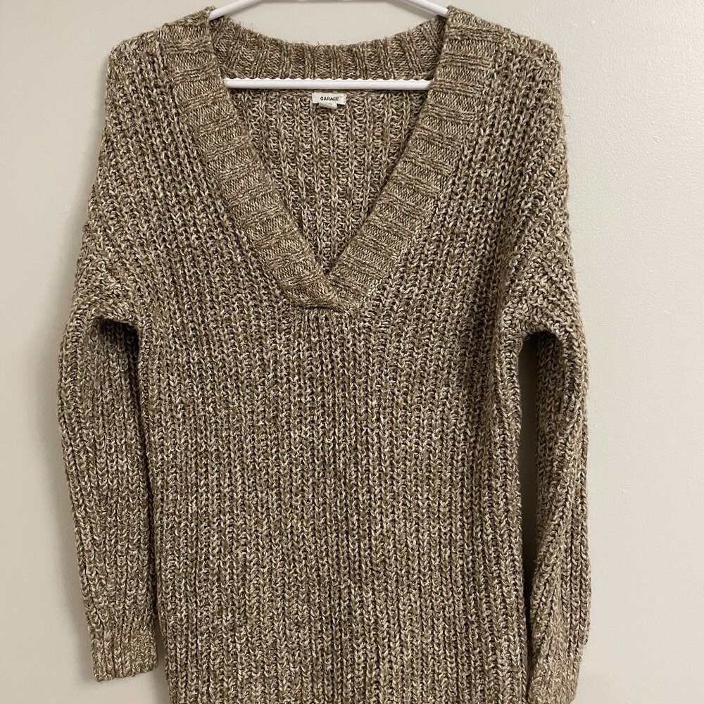 Garage tan xs crochet v-neck sweater